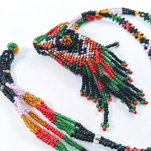 Handmade Seed Beads Fringe Pouch Necklace - Picture 5 of 13